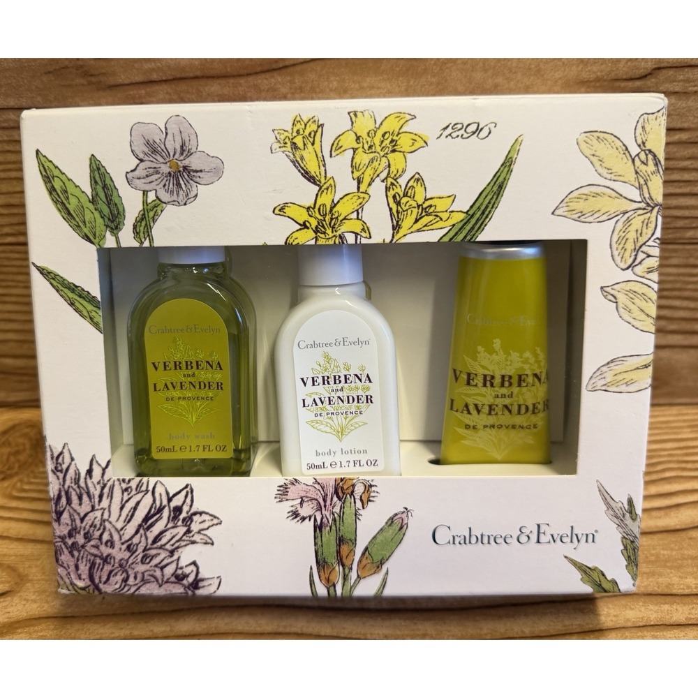 Crabtree & Evelyn Verbena & Lavendar 1.7 FL Oz/ 50 mL Gift Set Lotion Body Wash